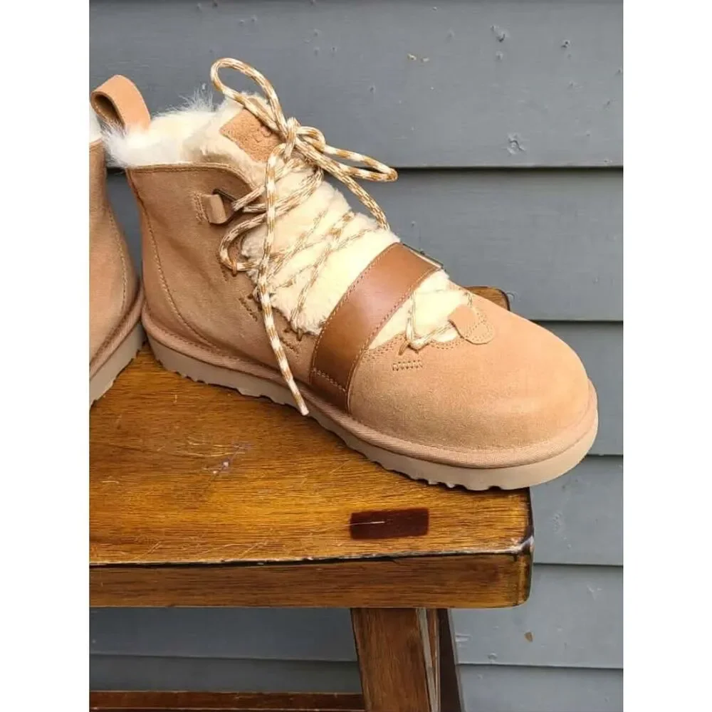 UGG Chestnut Suede Dune Mini Shearling Lace Up Boot size 8